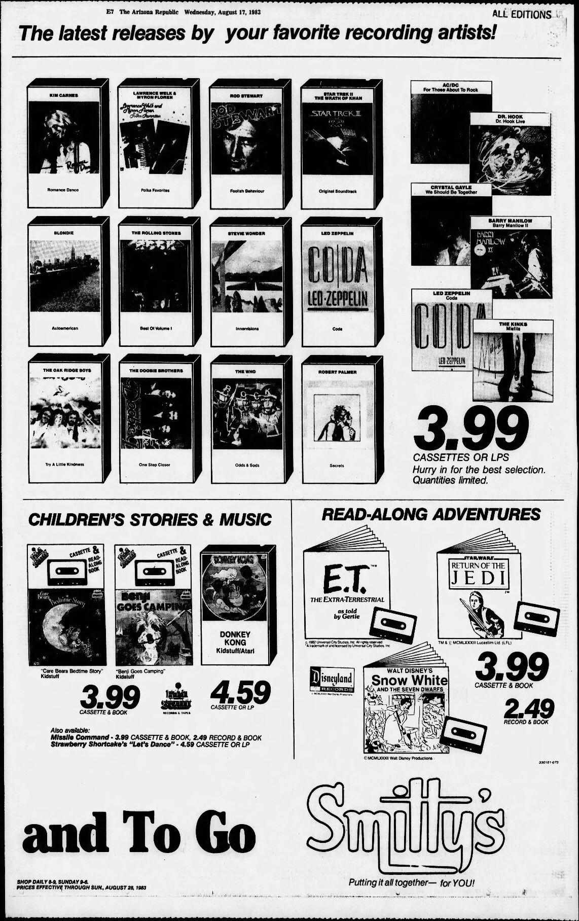 A picture of an advertisement for several Kid Stuff Records albums. it includes a section for Donkey Kong Goes Home